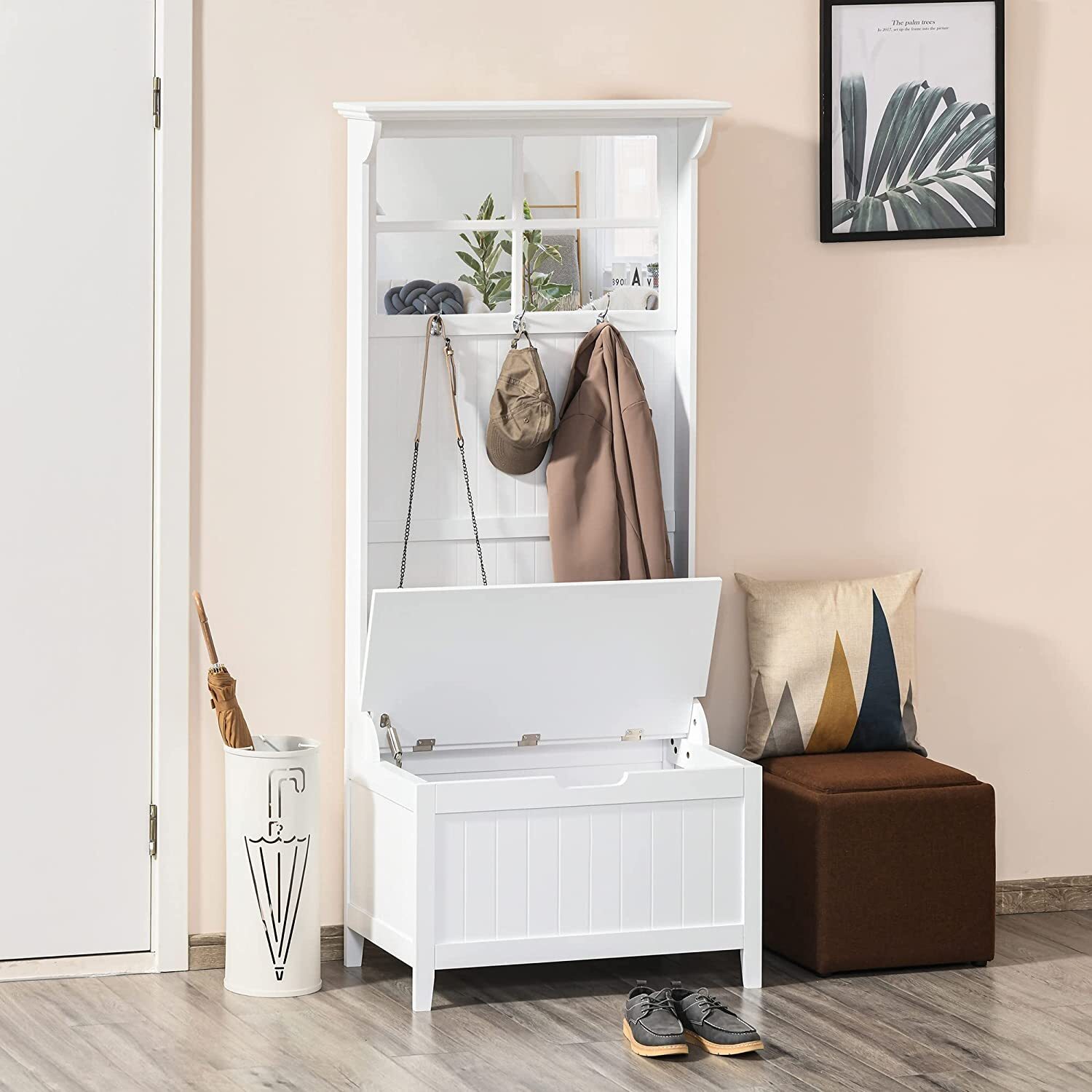 Entryway Corner Bench with Hooks
