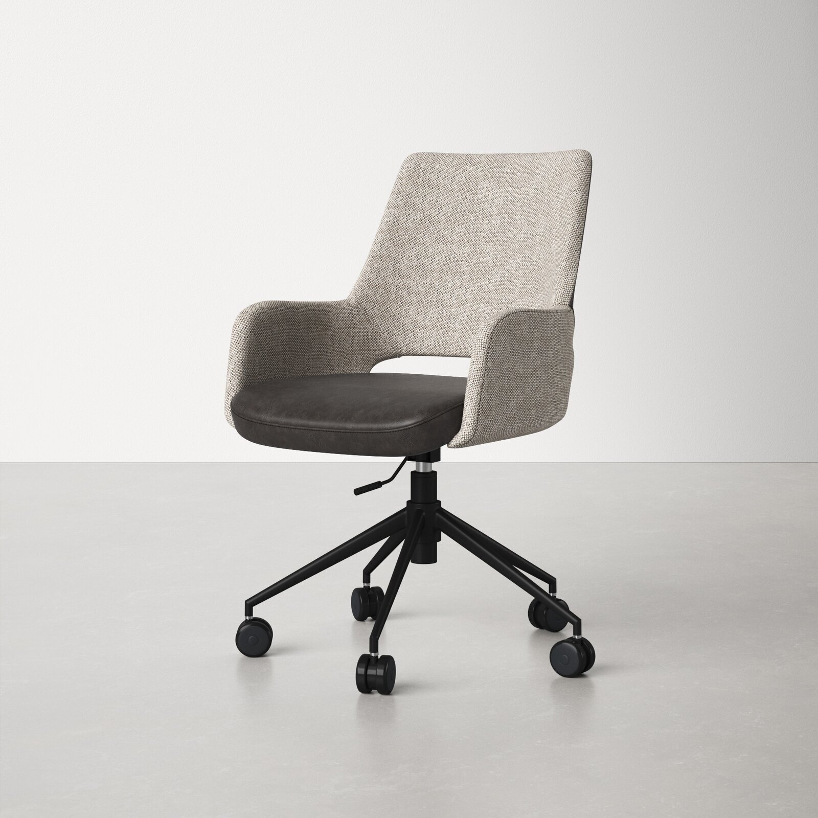 Fabric covered sculptural wheeled dining chairs