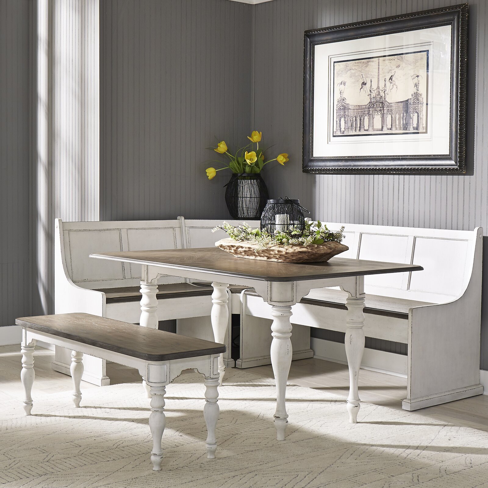 Farmhouse chic small corner bench seating
