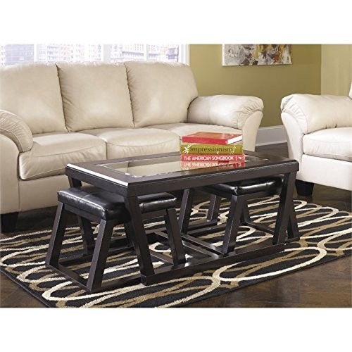Farmhouse style coffee table with poufs underneath