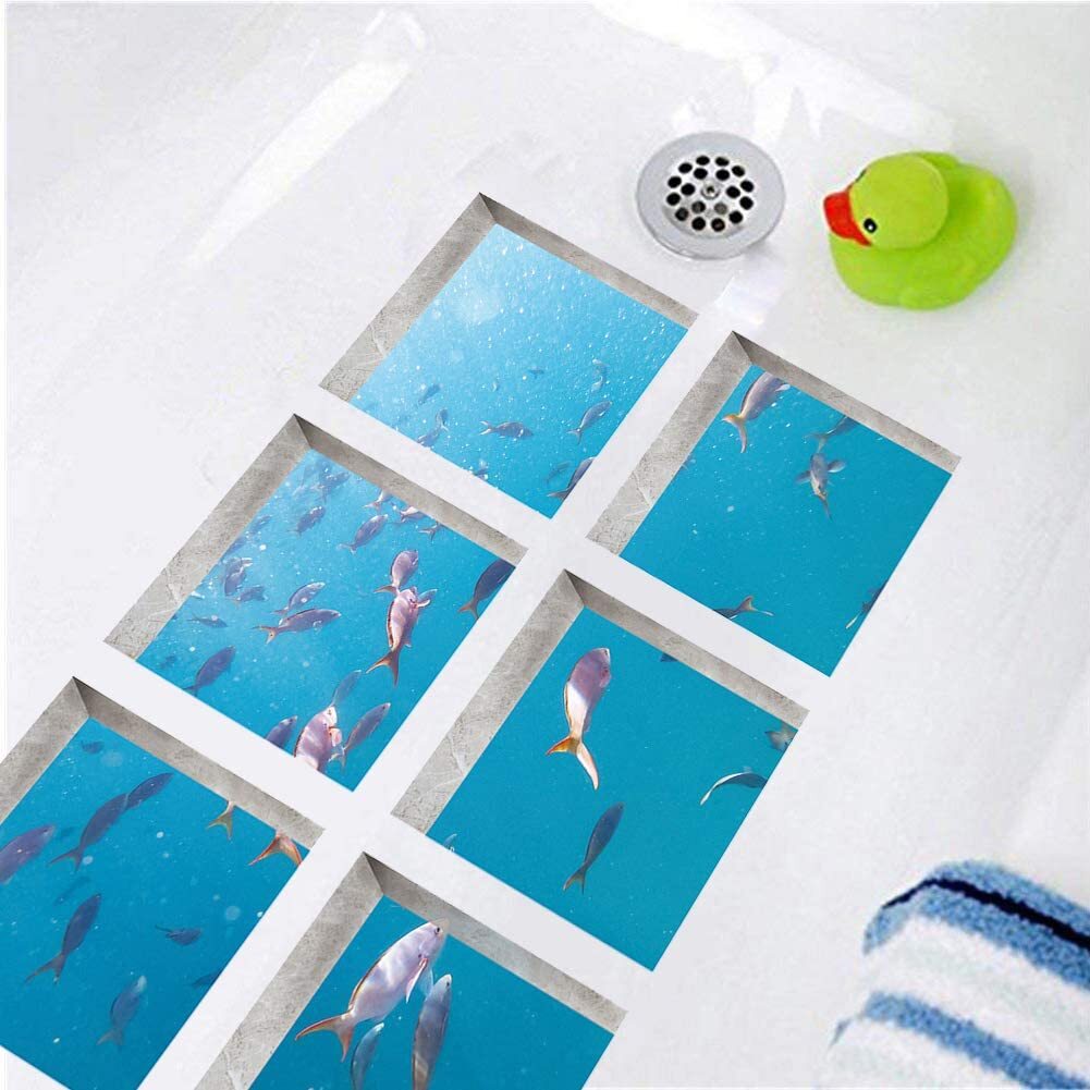 Faux Glass Bottom Fish School Bath Treads