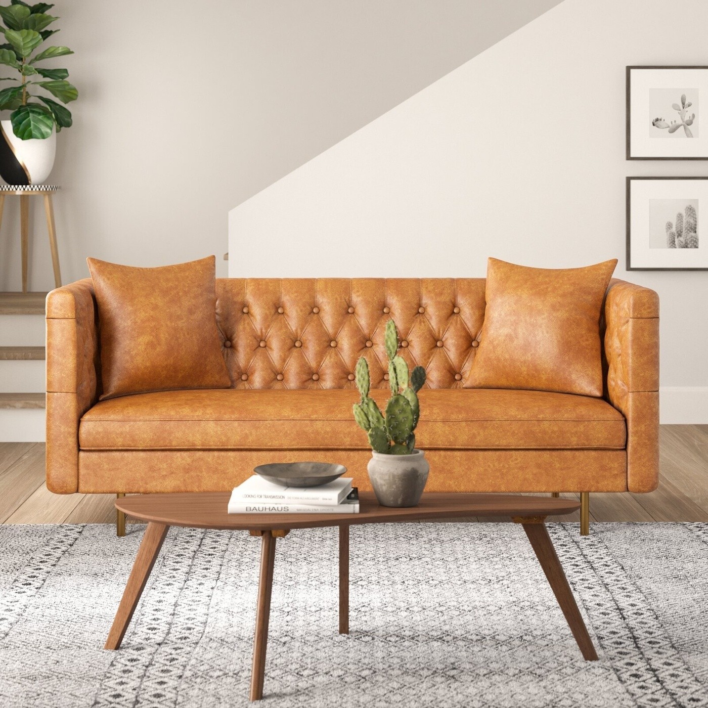 Faux Leather Chesterfield Sofa