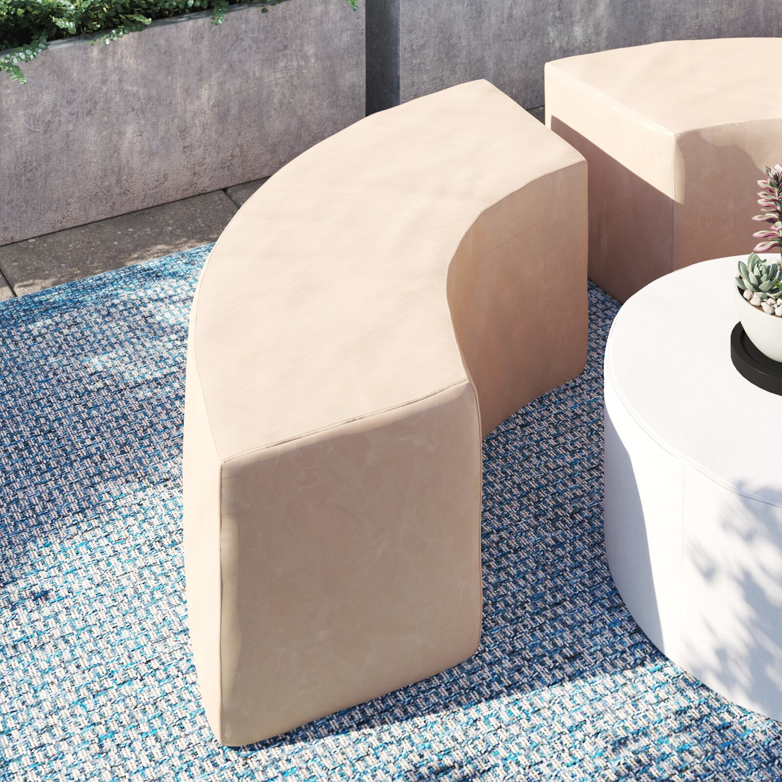 Faux Leather Upholstered Picnic Curved Bench