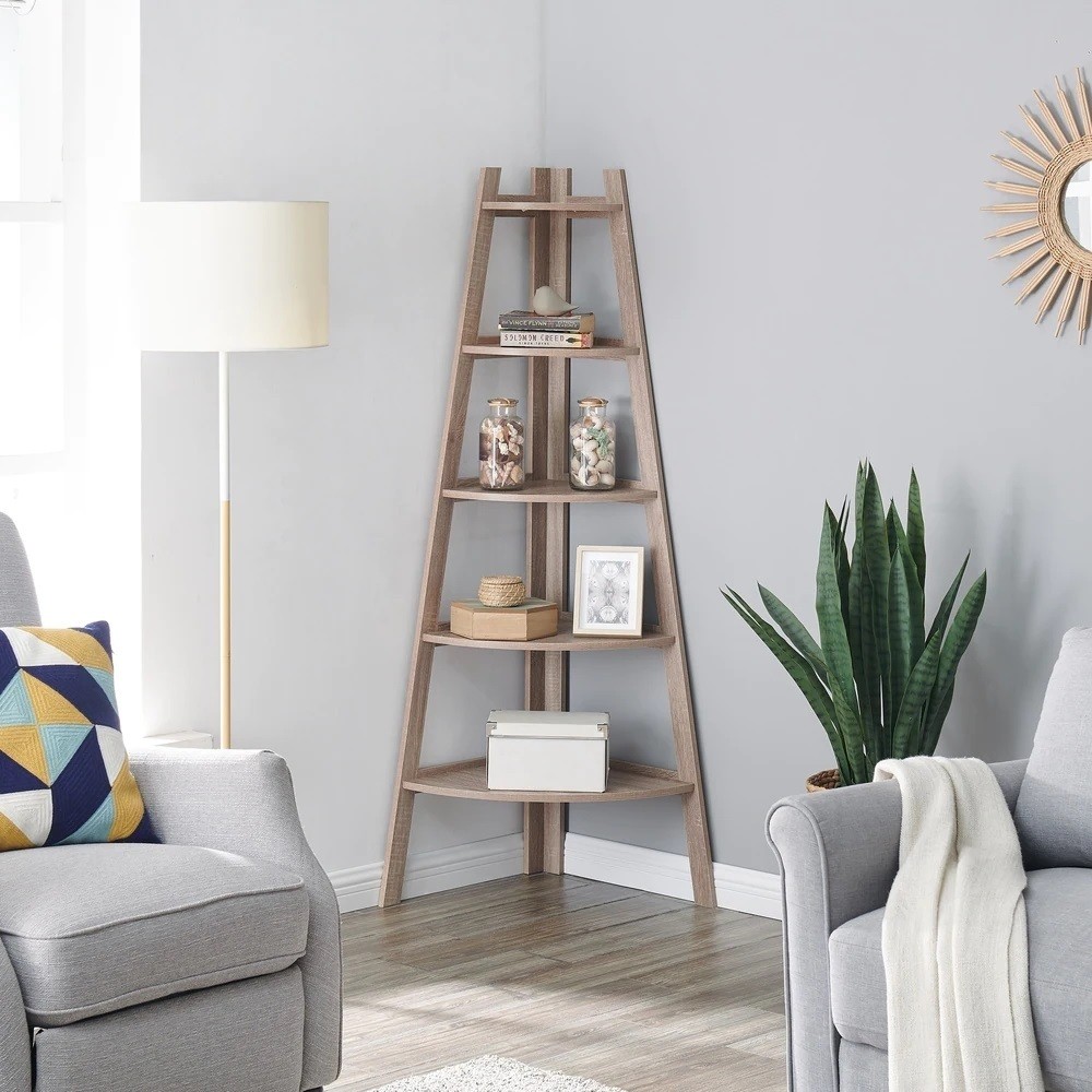 Free Standing 5 Tier Corner Ladder Shelf