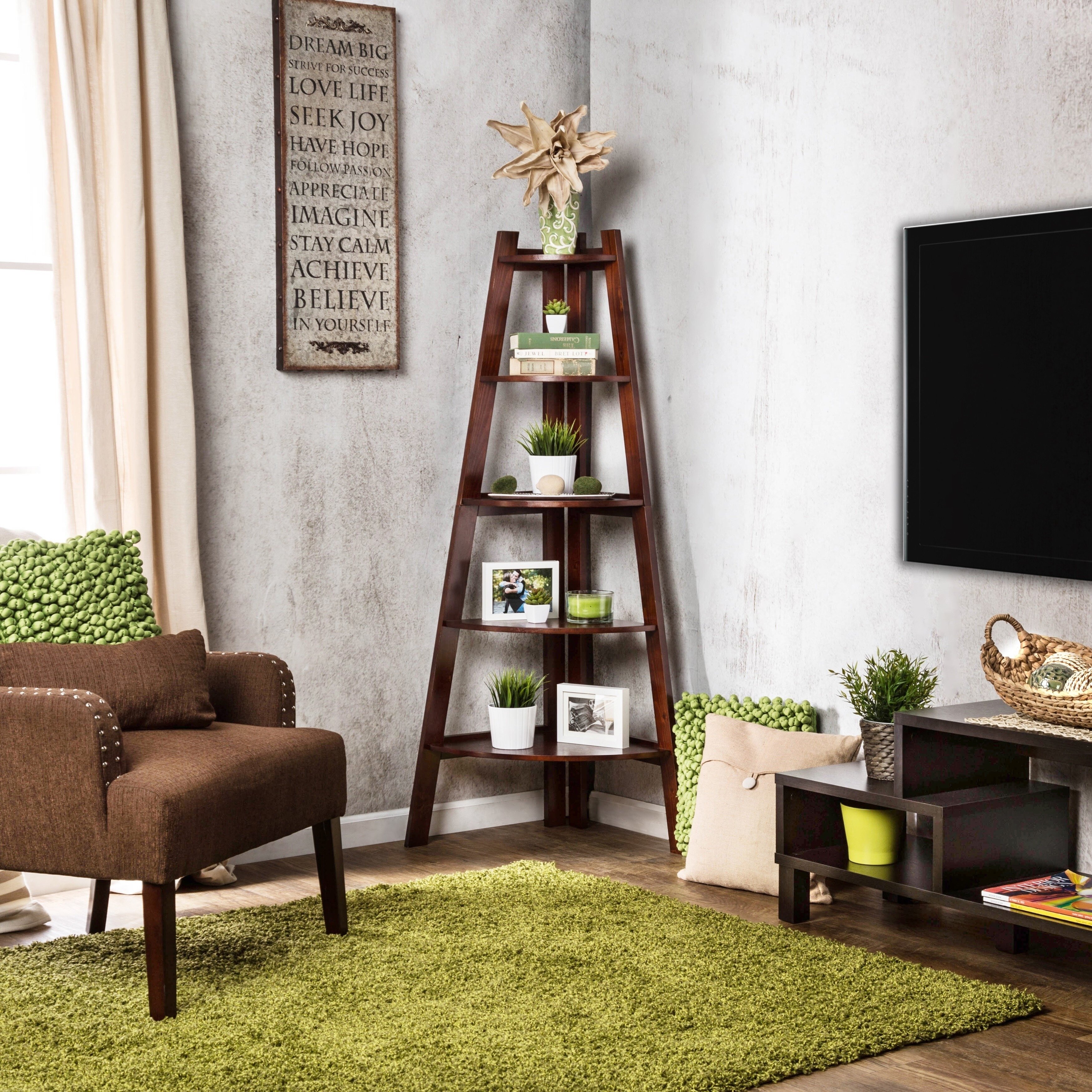 Freestanding Ladder Wooden Corner Shelf