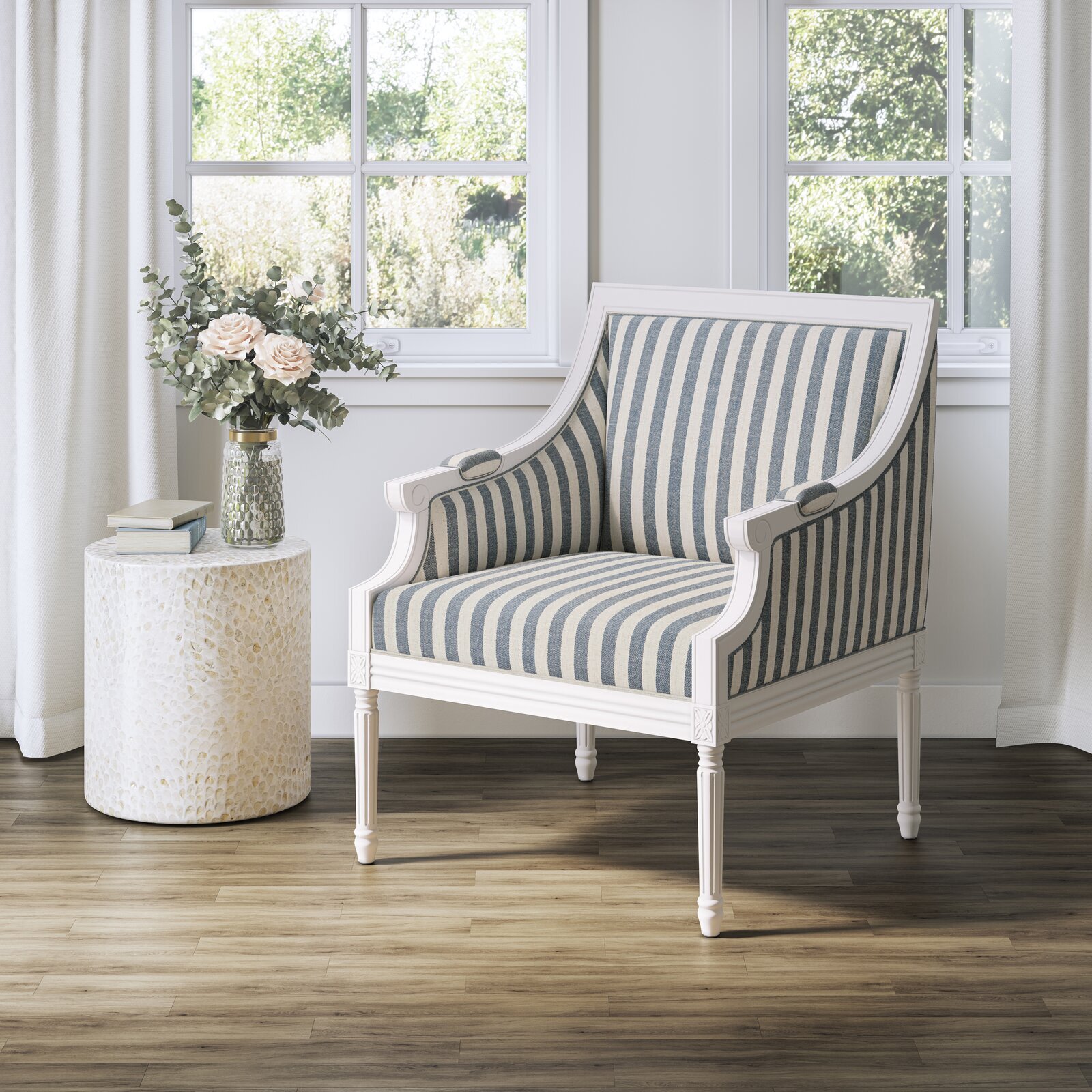 French country accent chairs in a light wood finish