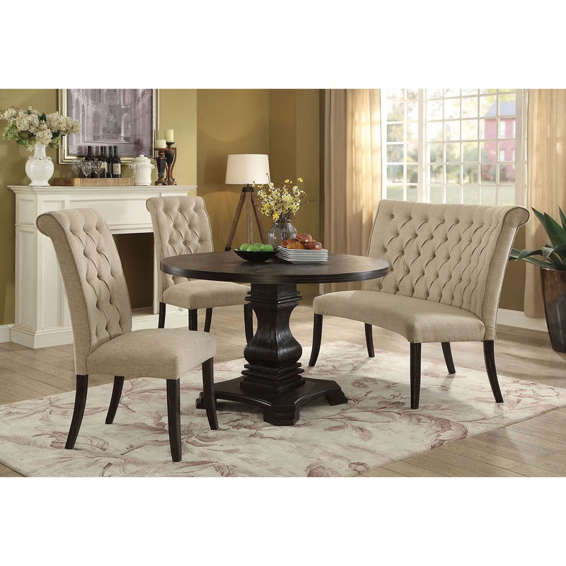 French Country Upholstered Dining Bench with Tufted Back