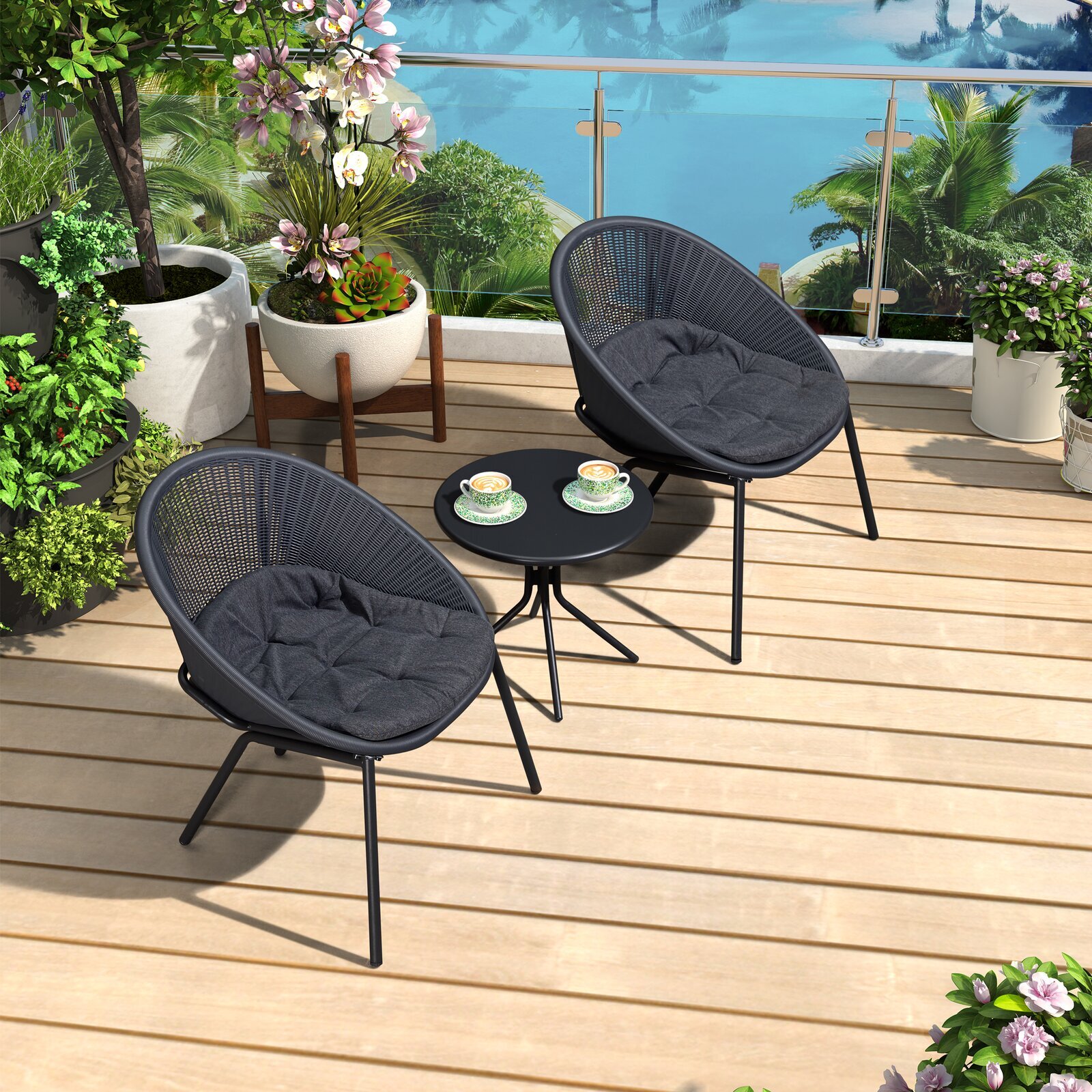Garden Style Pub Table With Half Shell Chairs