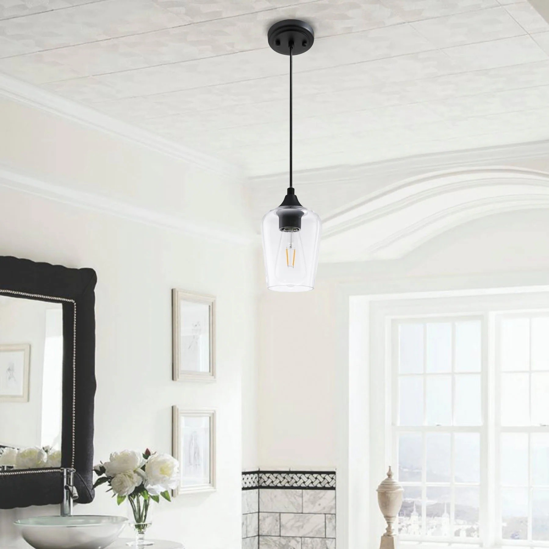 Glass pull down light with an adjustable cord