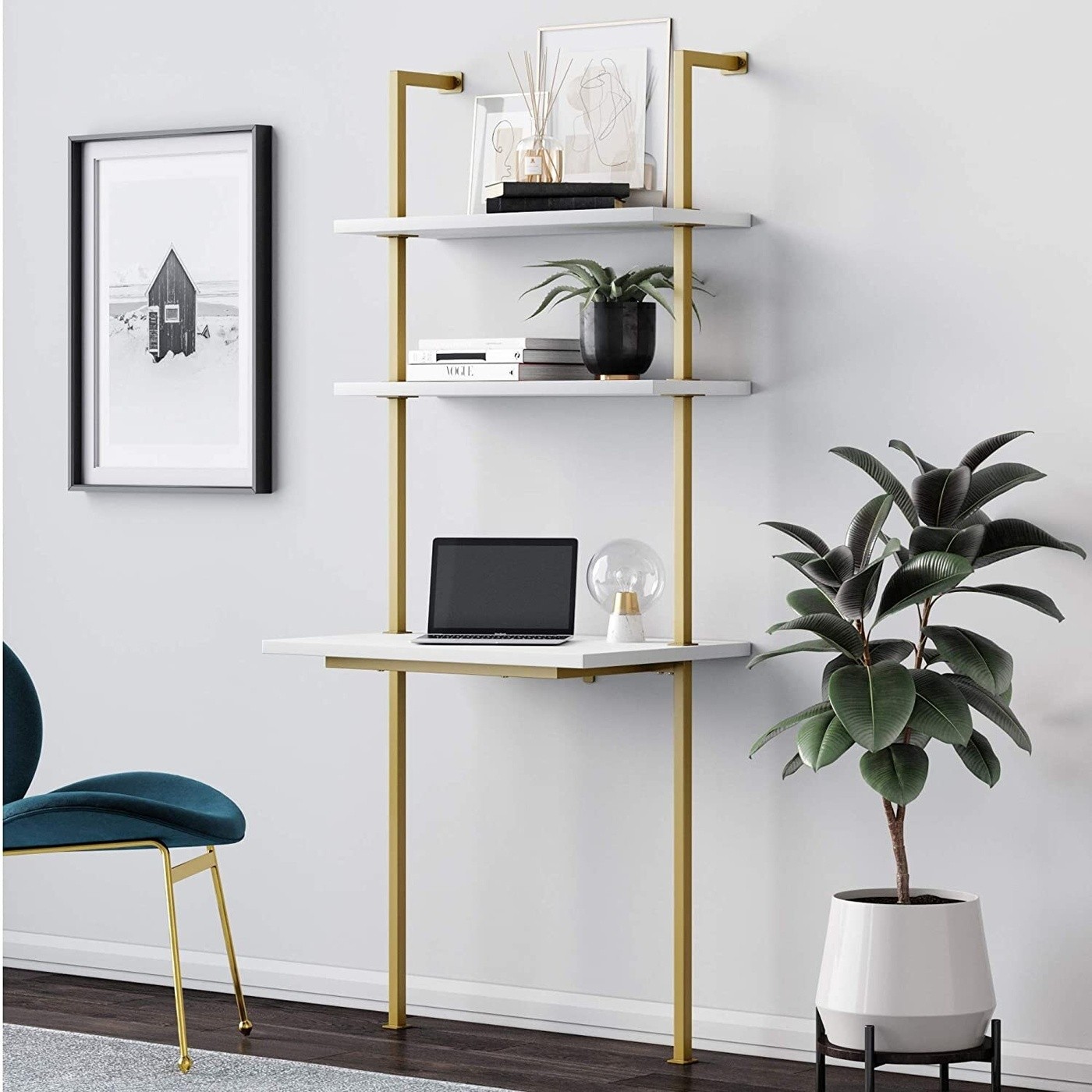 Gold Brass Wall Mount Desk