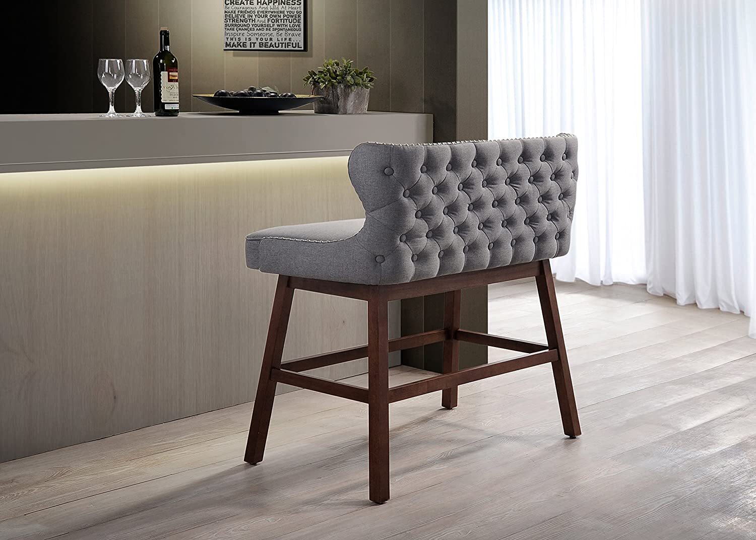 Gray Bar Height Bench With Back