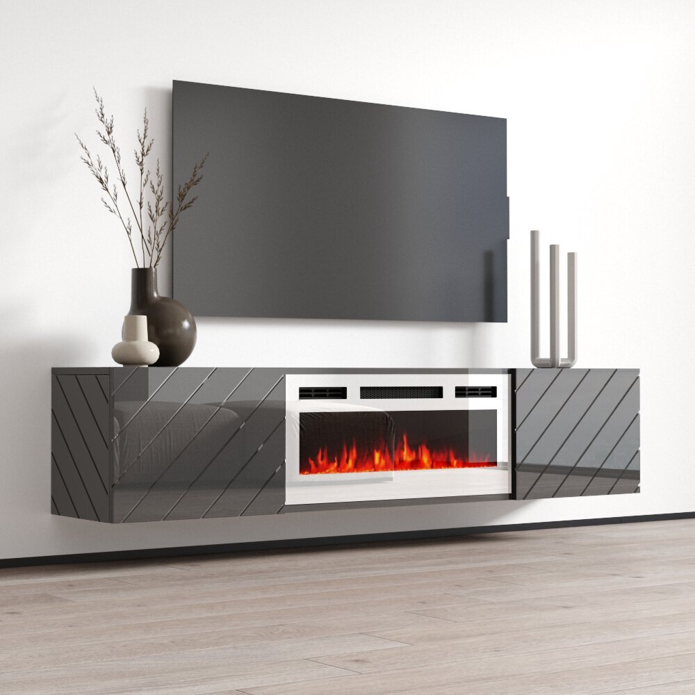 Gray Friddle Large Wall TV Stand With Fireplace Included