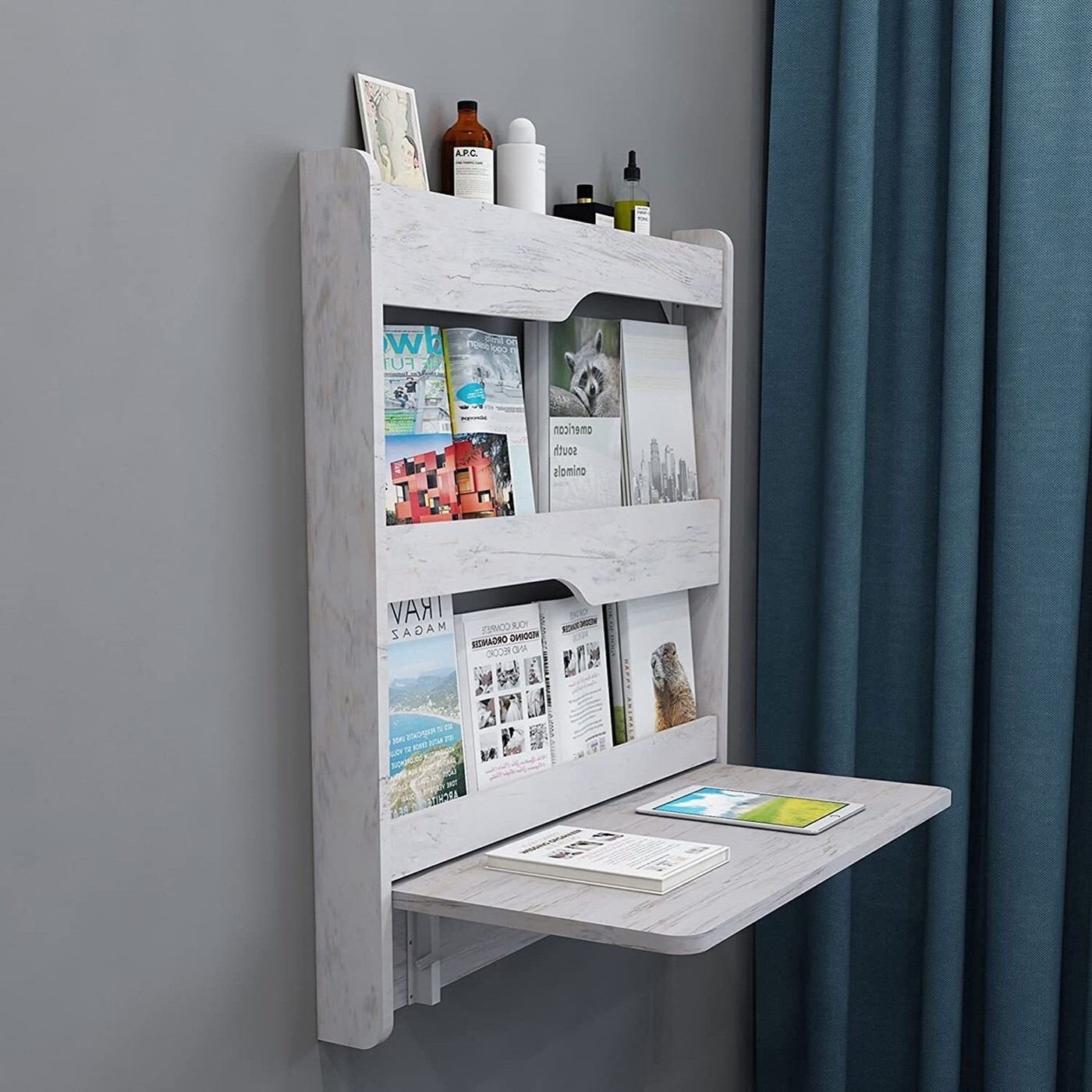 Gray White Wall Mounted Desk