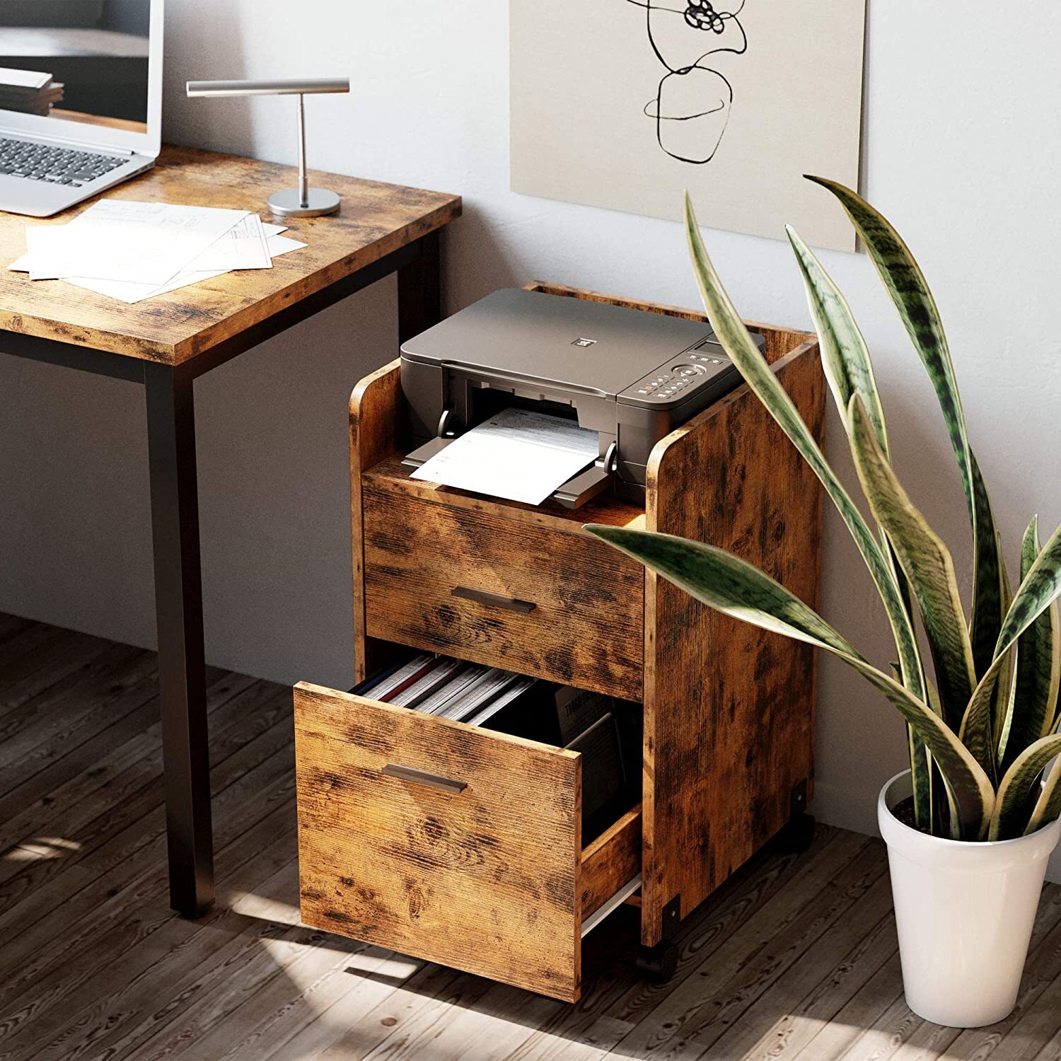 Industrial Style Printer Cabinet With Wheels