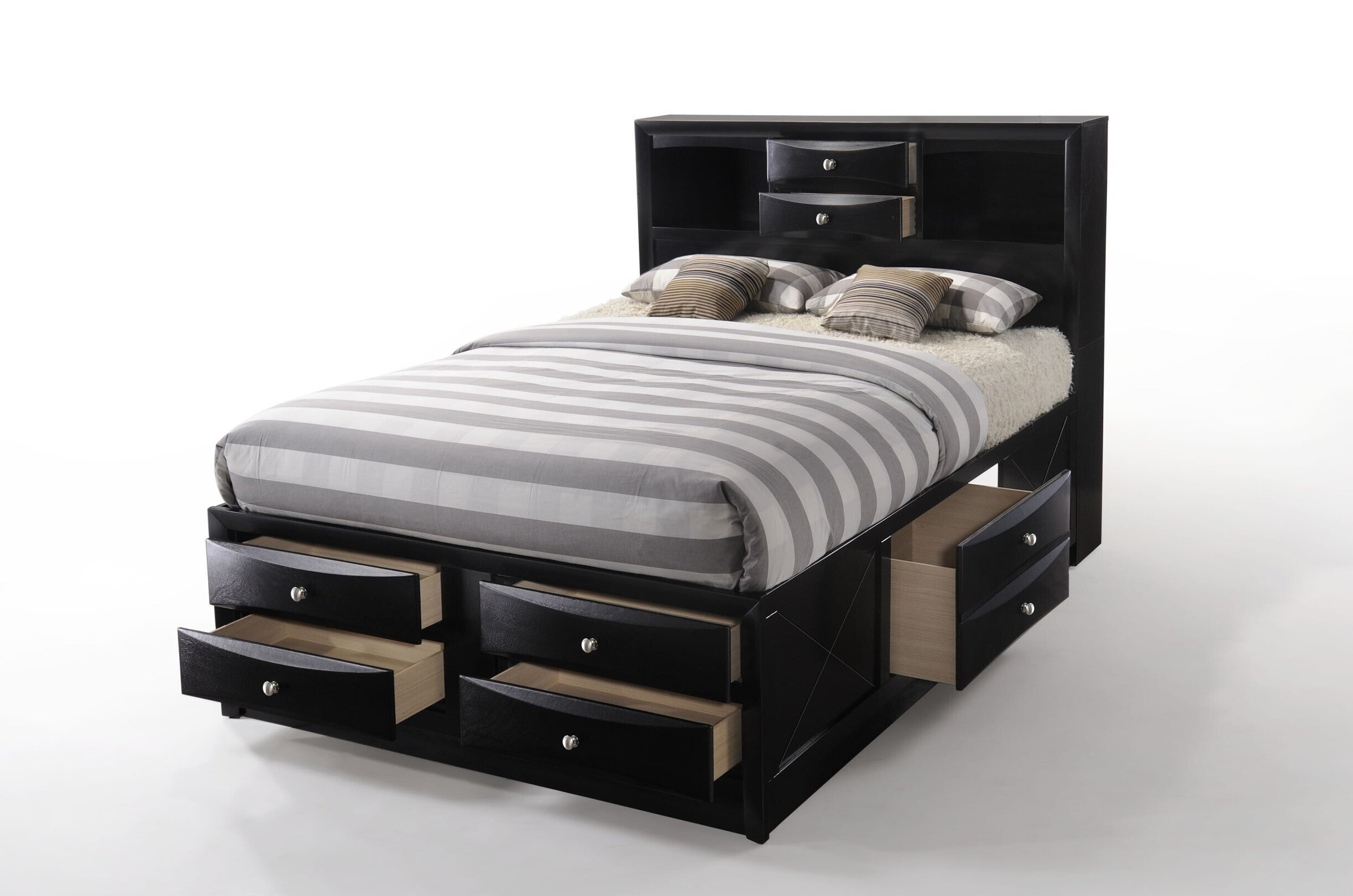 King Bed with Bookcase Headboard and Storage Drawers