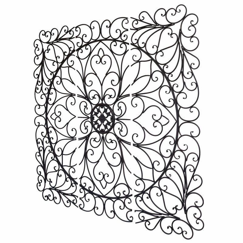 Large 3 Piece Square Wrought Iron Scroll Decor
