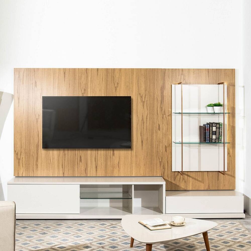 Left Modular Entertainment Center with LED Lights and Floating Shelves