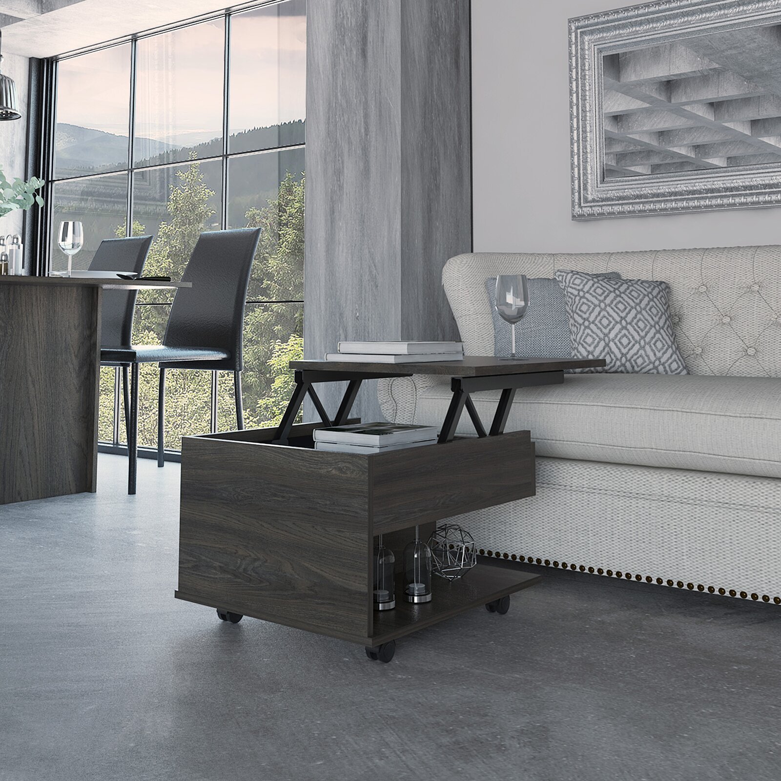 Lift Top Wheel Small Size Table With Storage