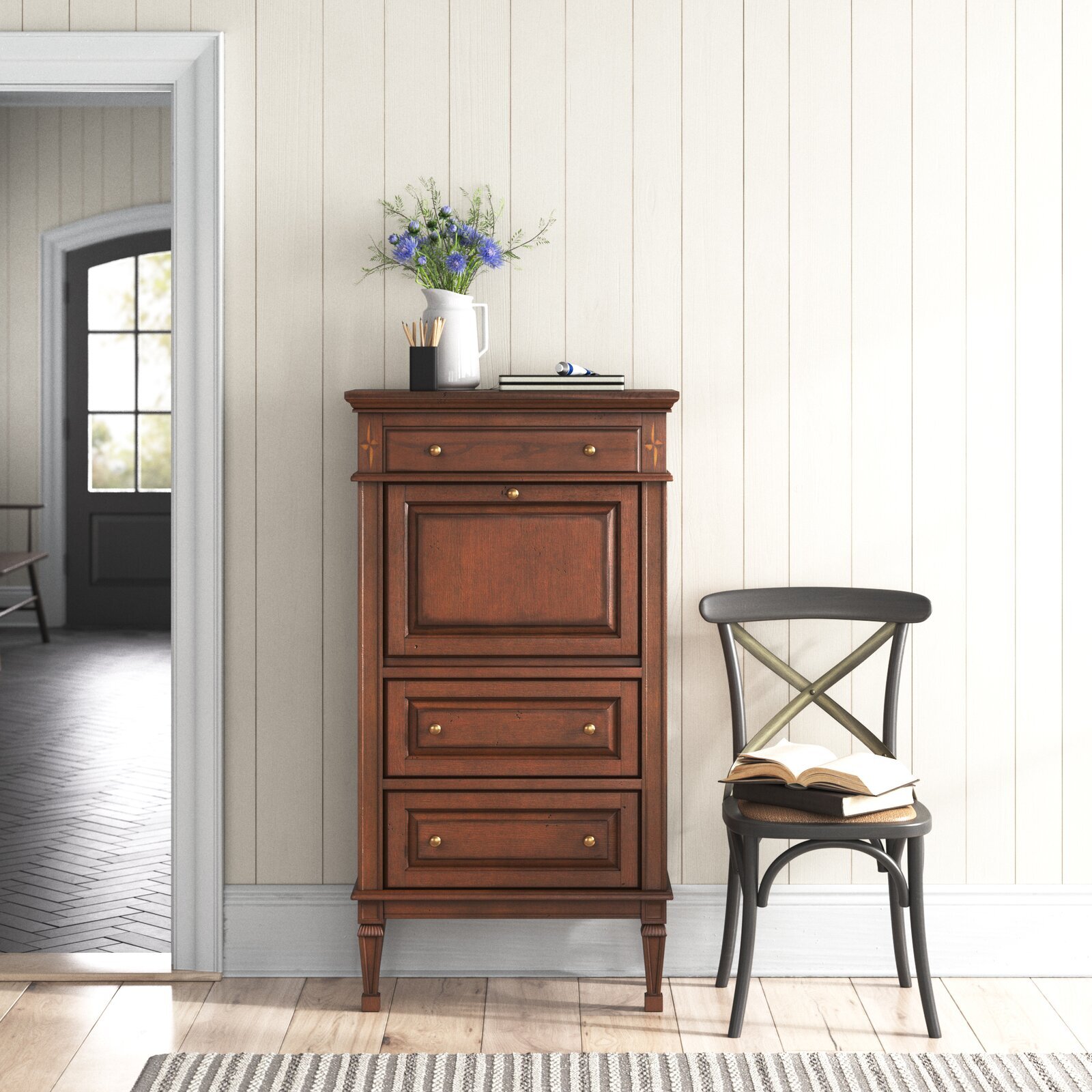 Lifted Computer Desk Armoire with Drawers