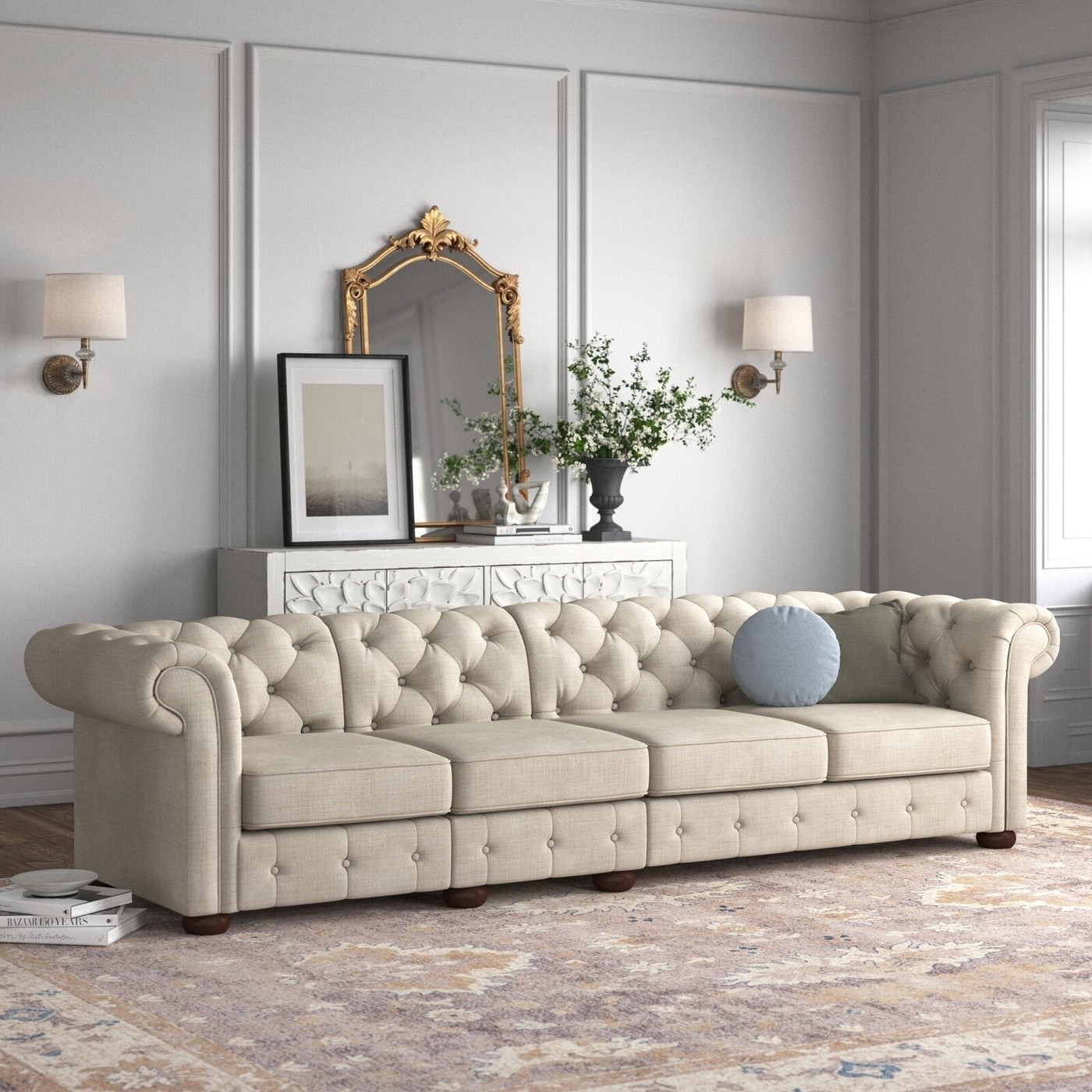 Linen Rolled Arm Chesterfield Sofa