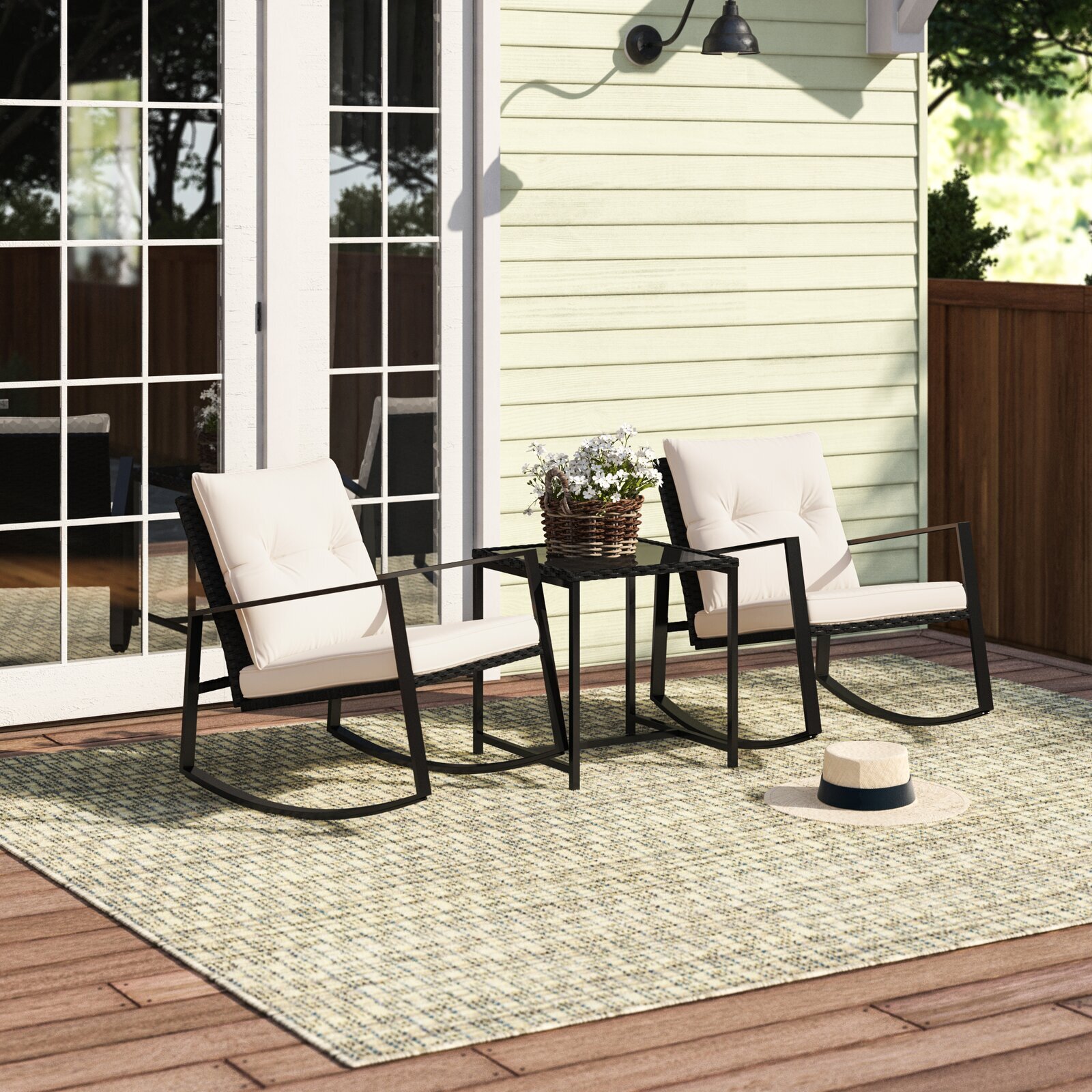 Low Pub Table With Rocking Chairs