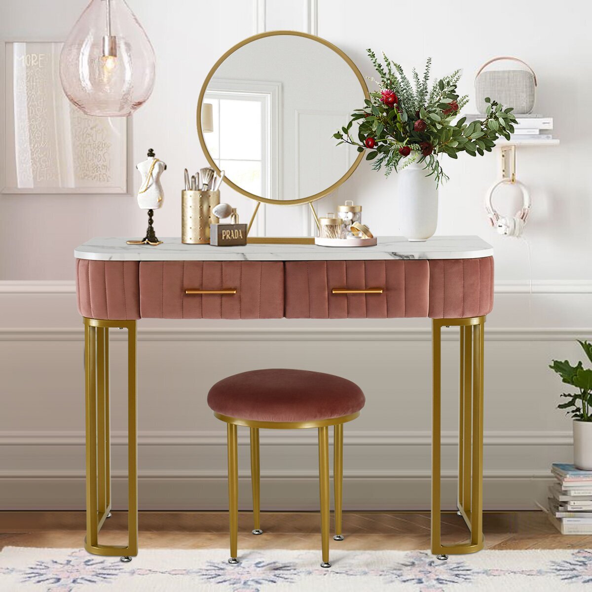 Lush Velvet Bedroom Vanity Set