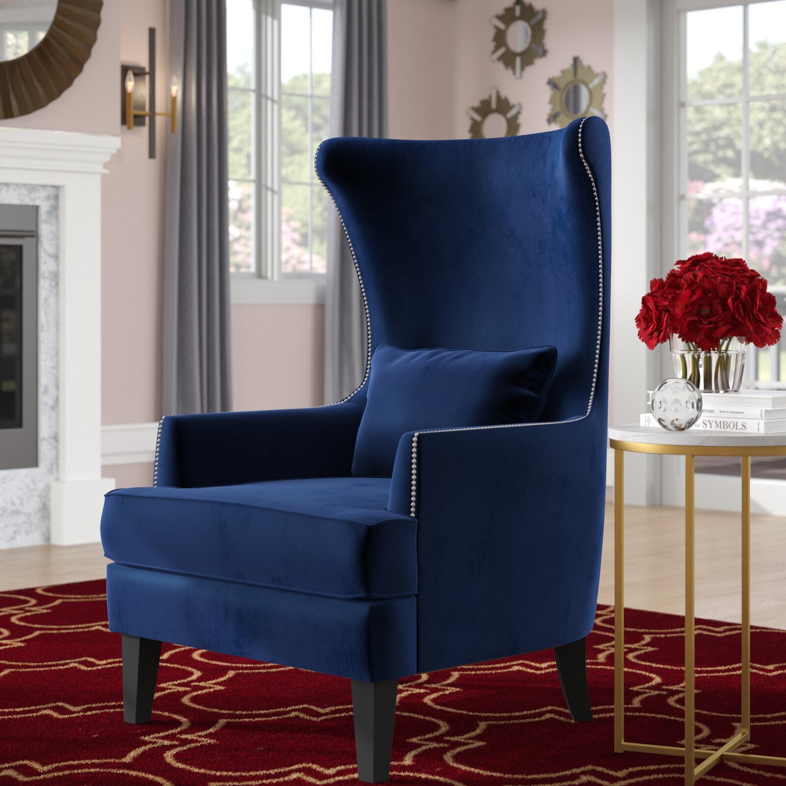 Luxe velvet tall wingback chair 