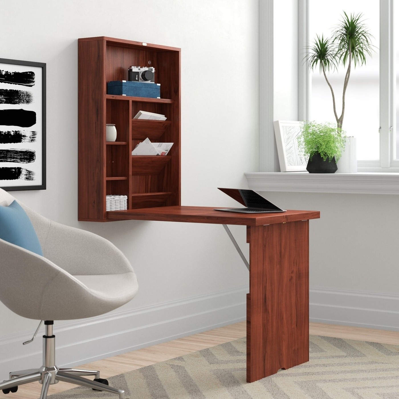 Mahogany Floating Desk with Hutch
