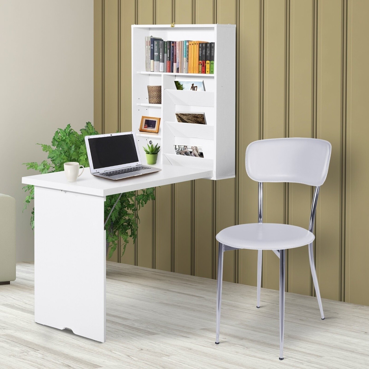 Manufactured Wood Floating Desk with Hutch