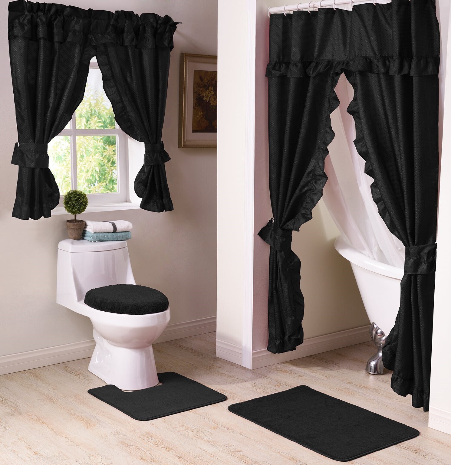Matching set shower curtain for window