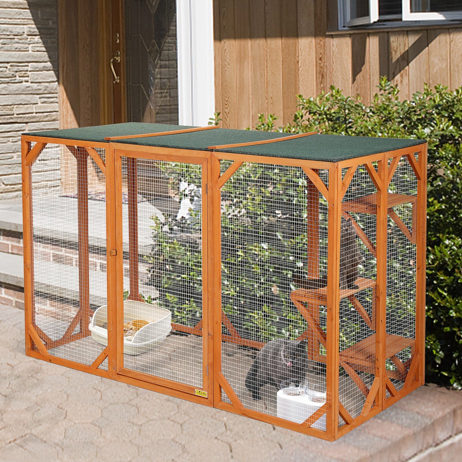 Mickie Rustic Wooden Outdoor Cat Pet Enclosure Cage Playpen