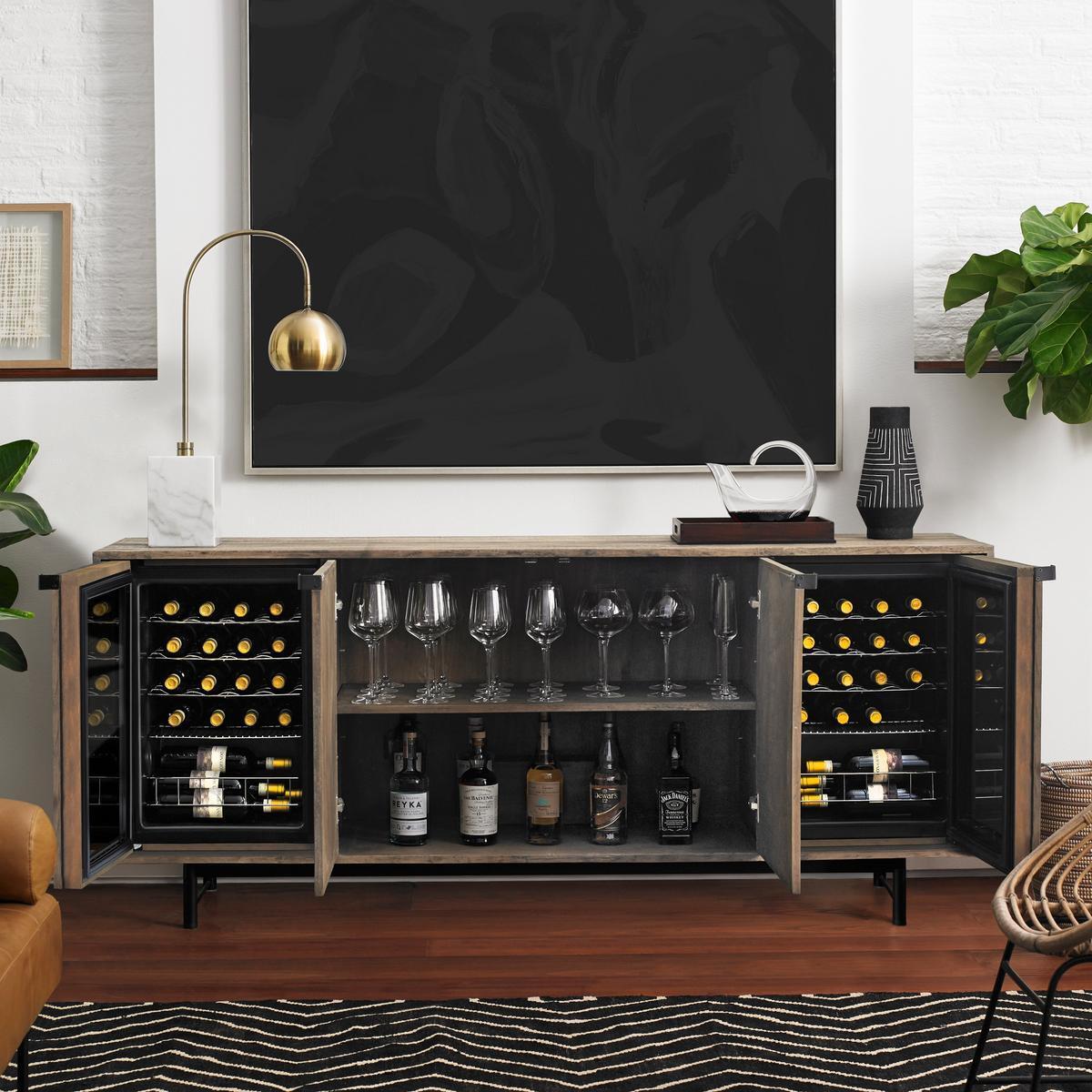Mid Century Modern American Oak Credenza with Two Wine Coolers