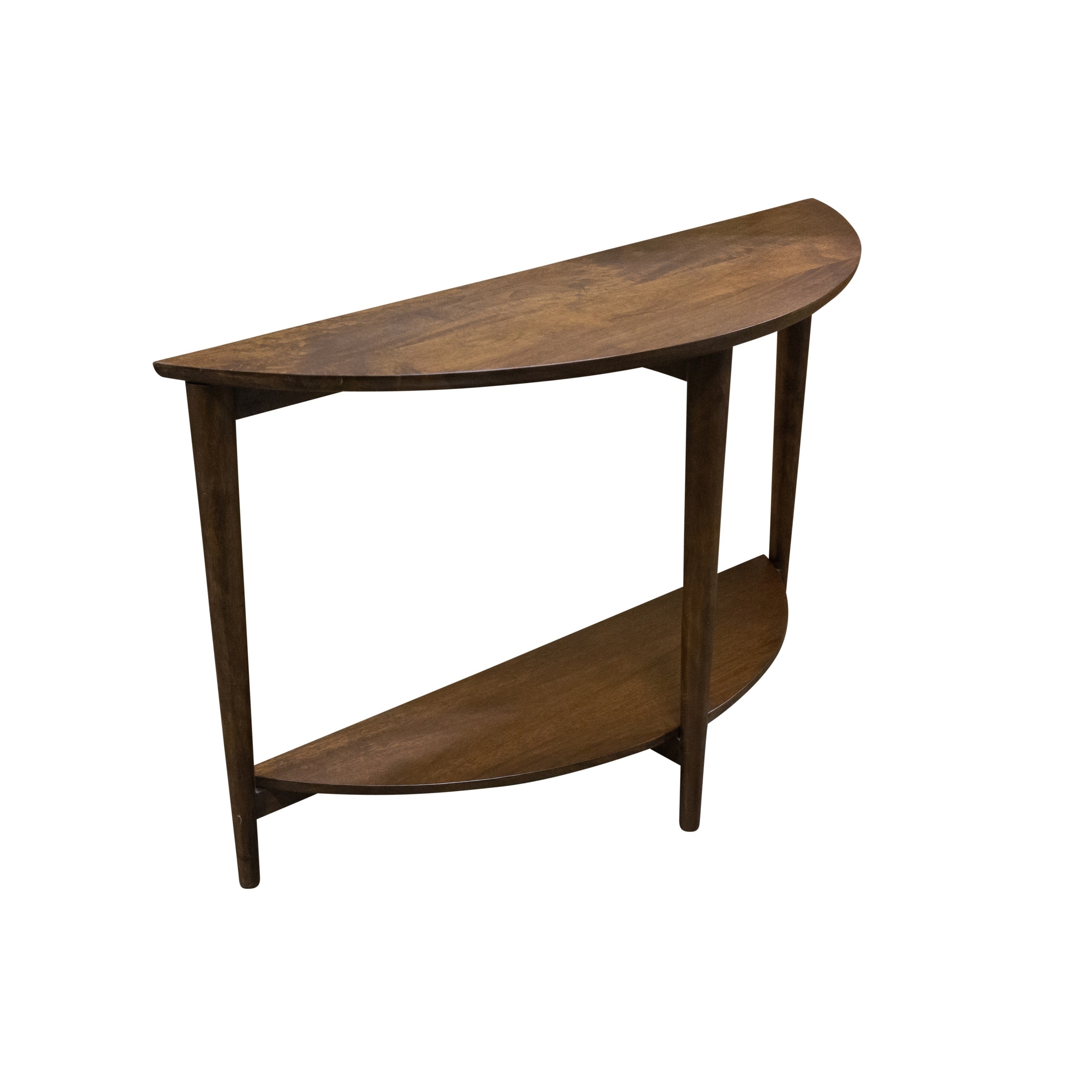 Mid century modern narrow console table behind couch
