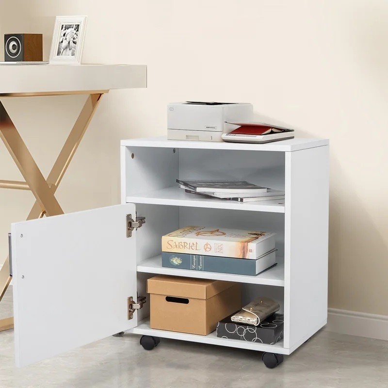 Minimal White Printer Cabinet With Door