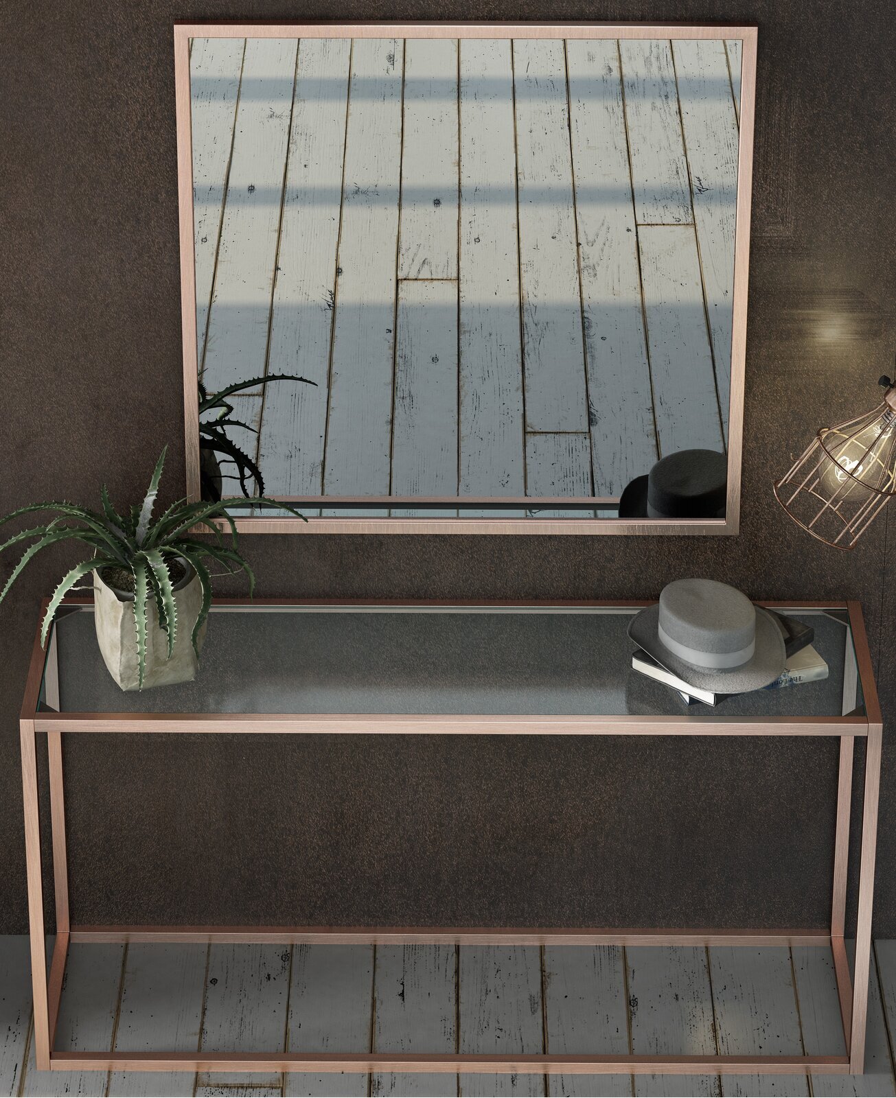 Minimalist mirror and table set without drawers