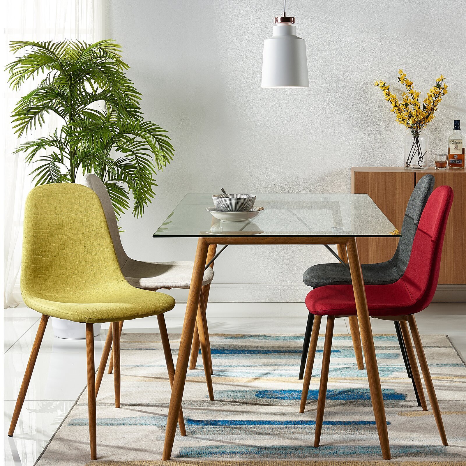 Minimalist wooden dining table designs with glass top