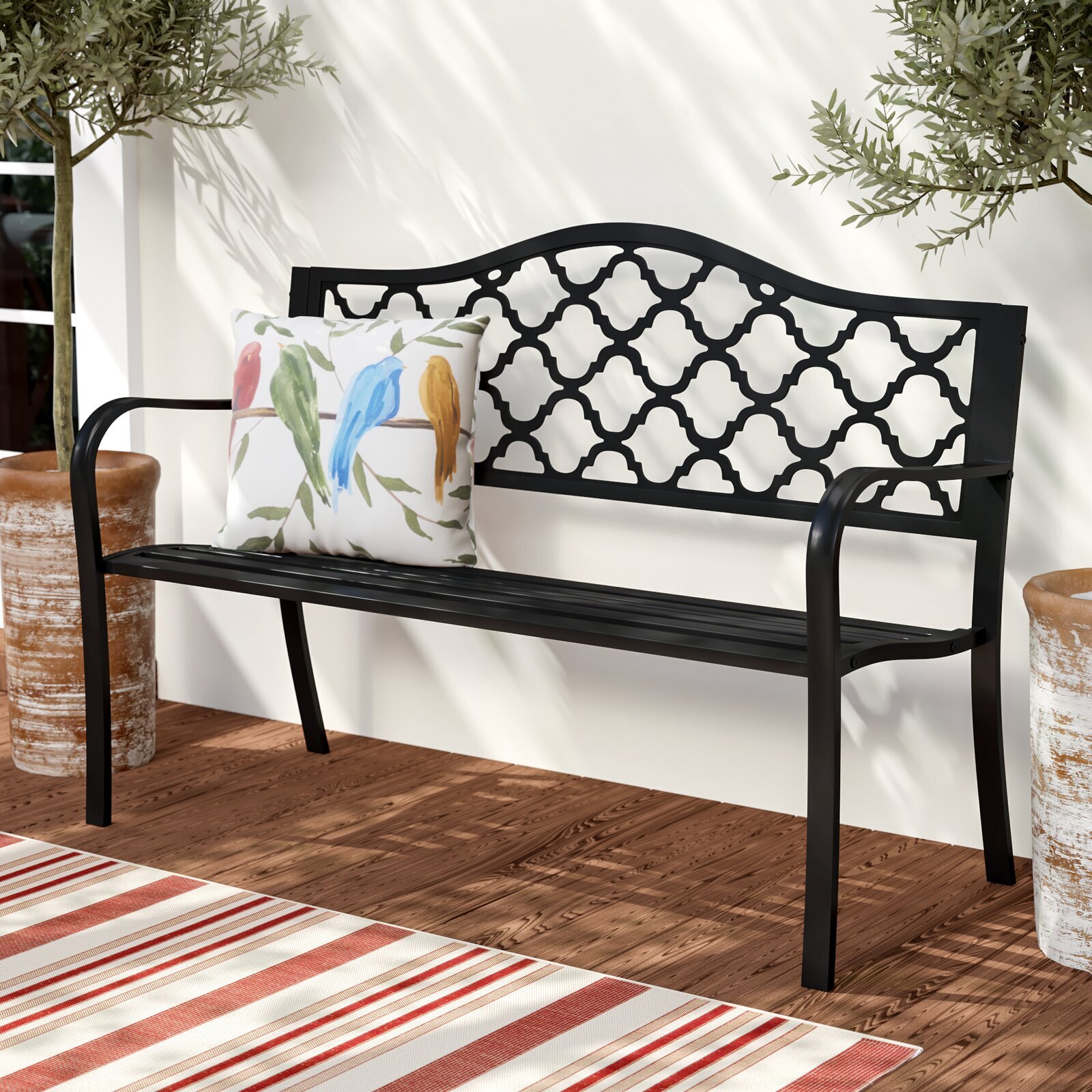 Moroccan Trellis Cast Iron Bench