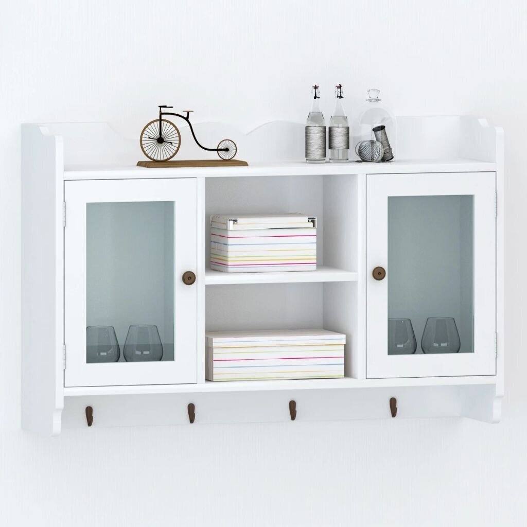 Mounted, short bookshelf with doors