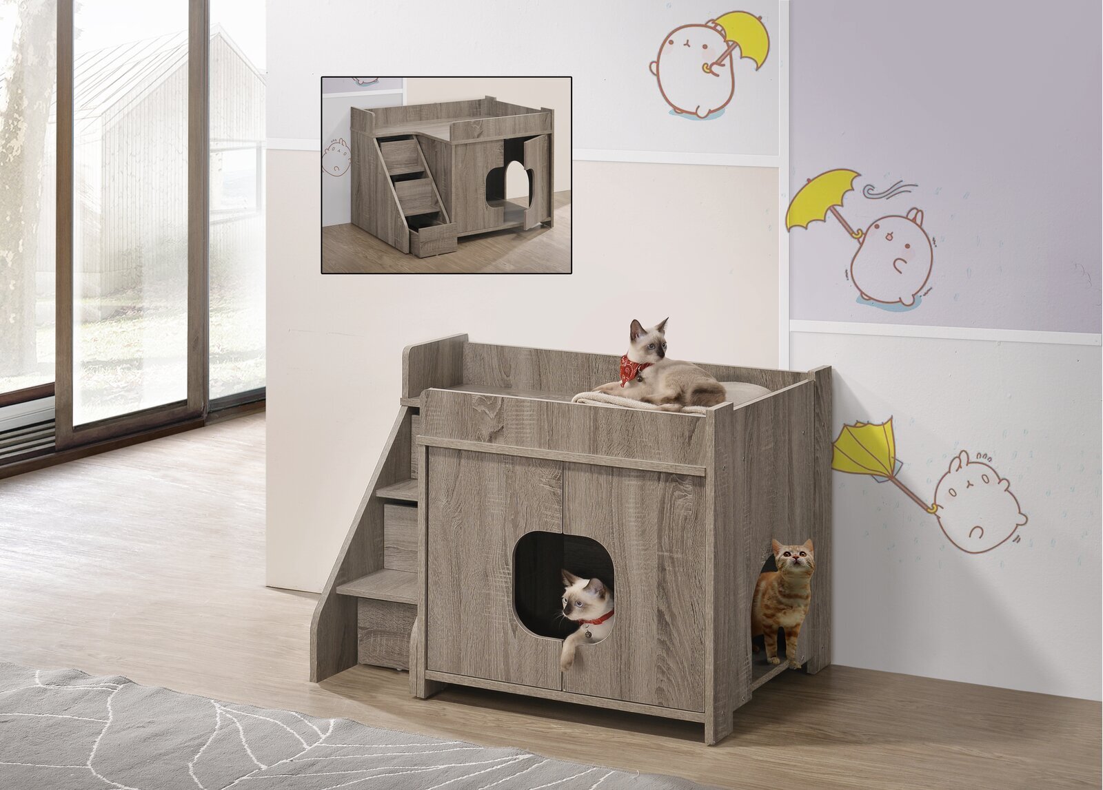 Multi Functional Cat Litter Box Enclosure and Pet House 
