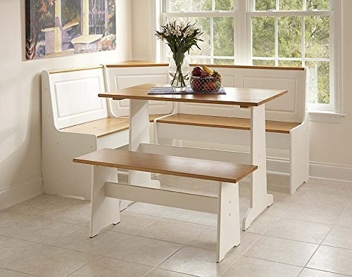 Natural, polished corner bench with hidden storage
