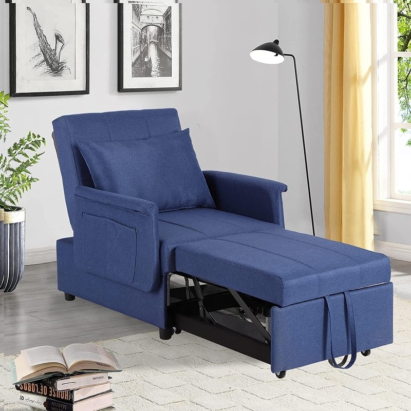 Navy Blue Convertible Chair Bed With Arms