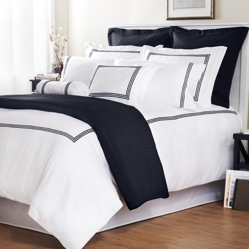 Navy stripe baratto stitch full queen size 3 piece duvet