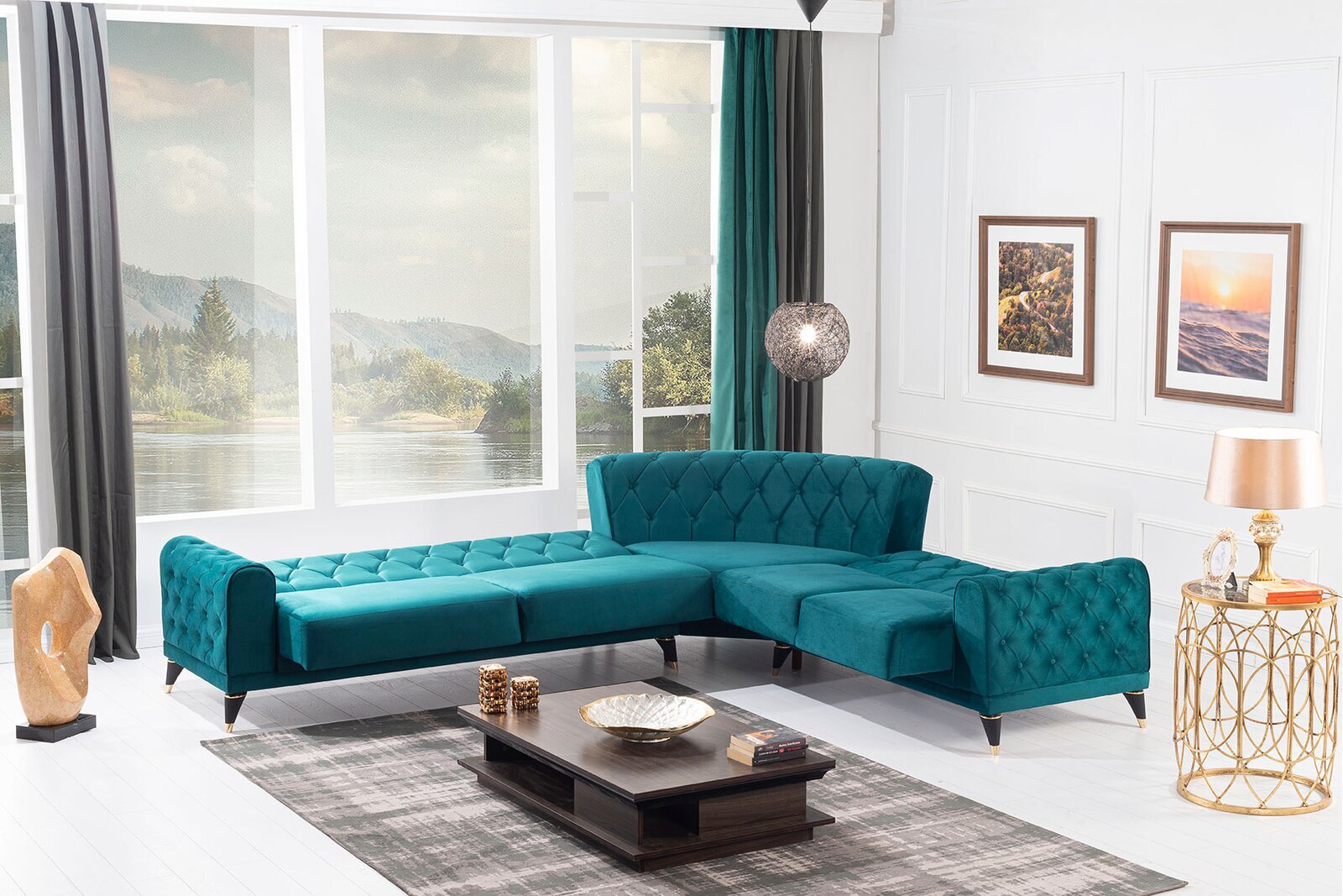 Neon Green Chenille Corner Sectional