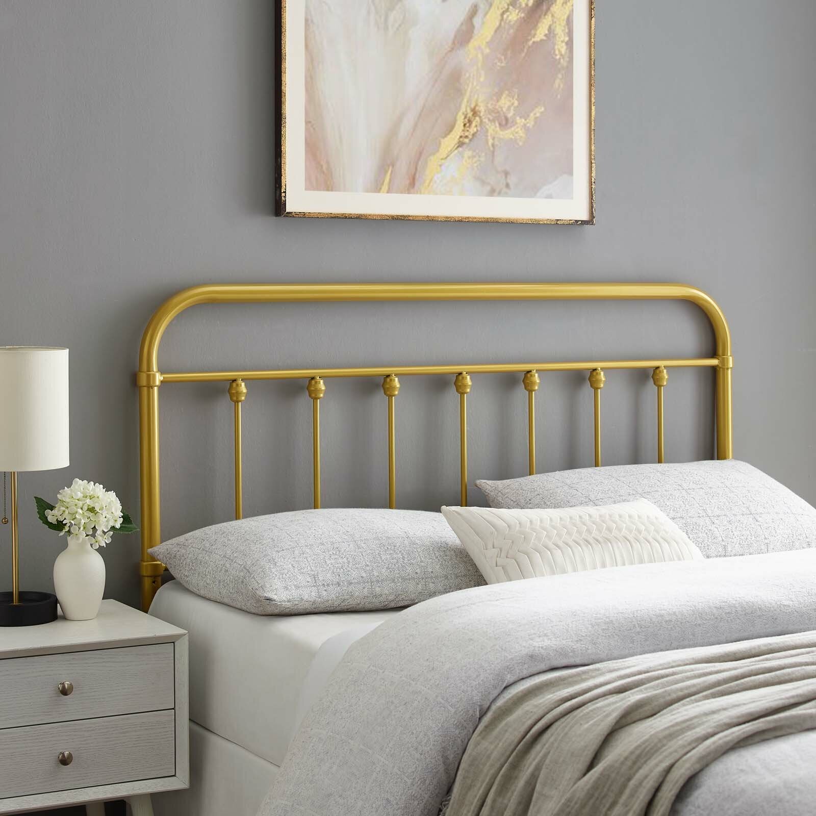 Neutral Slat Metal Headboard Queen