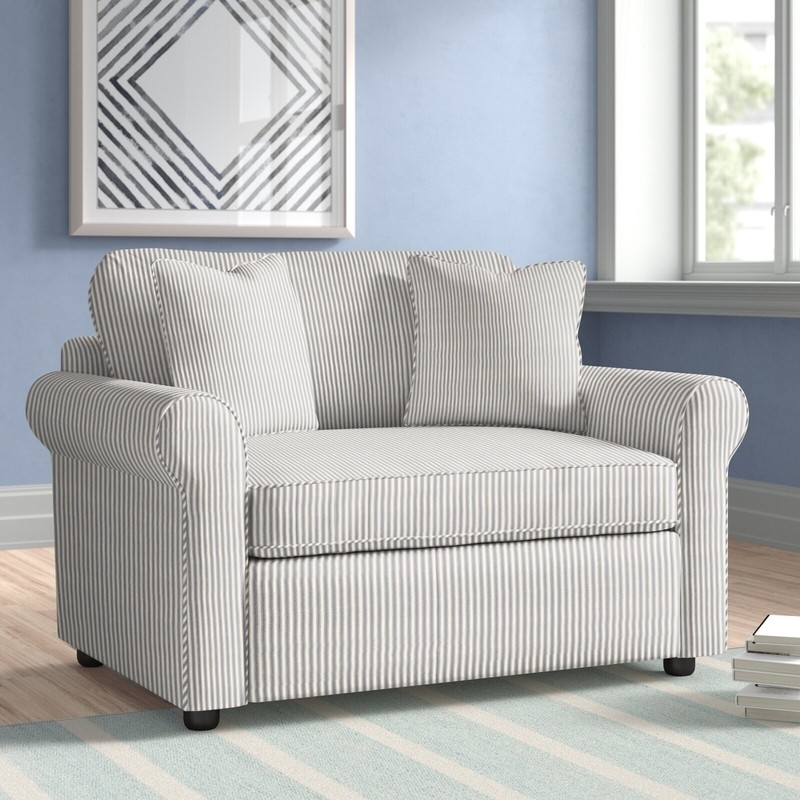 Neutral toned Candy striped Chair and a Half Sleeper