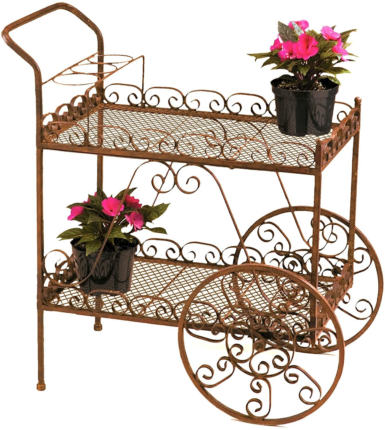 Ornate metal tea cart with a vintage look