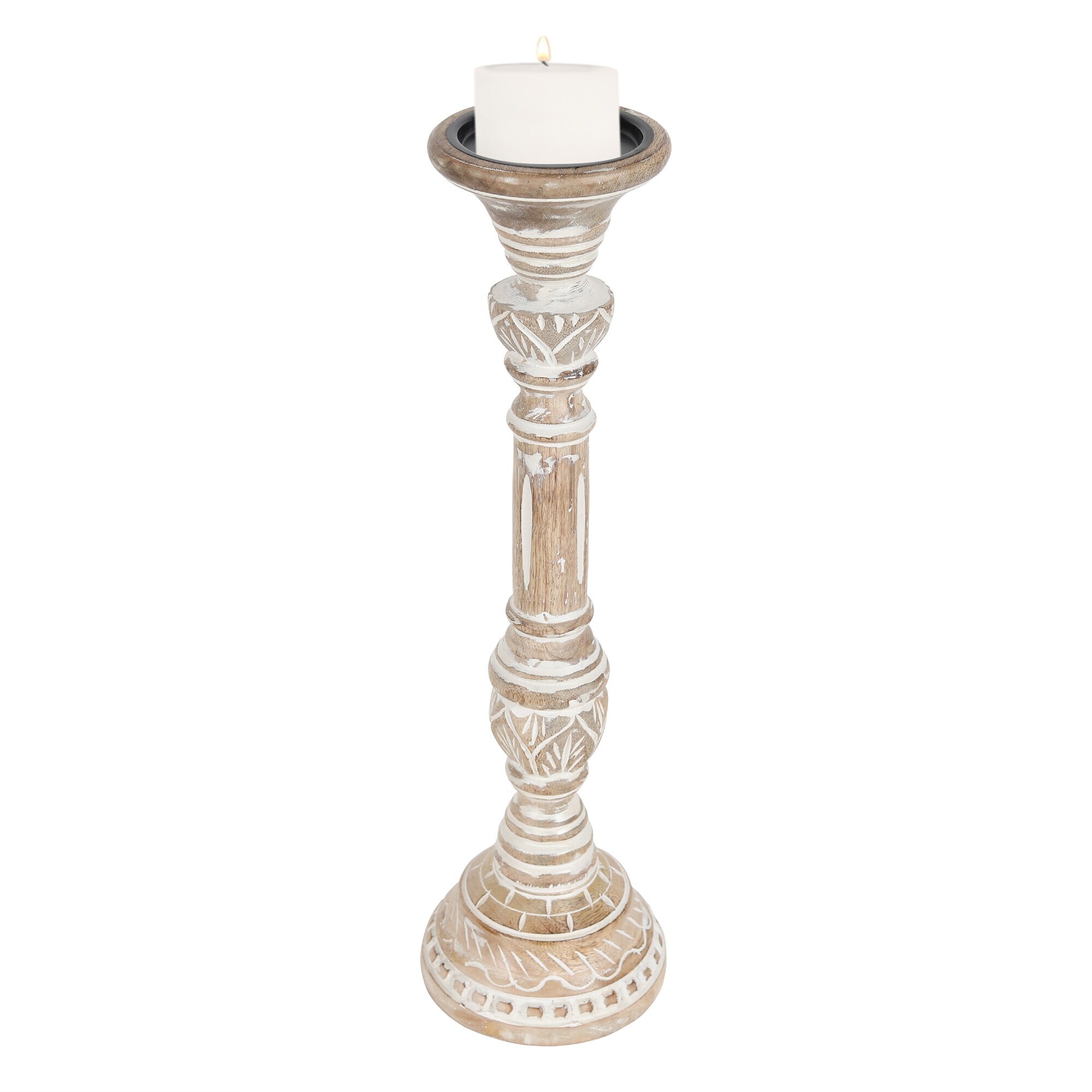 Ornate Tall Wooden Candlesticks