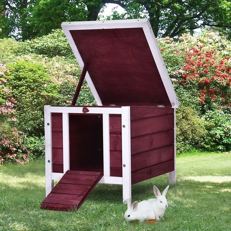 PawHut Raised Wooden Pet House for Rabbits, Cats, & Other Small Animals ...