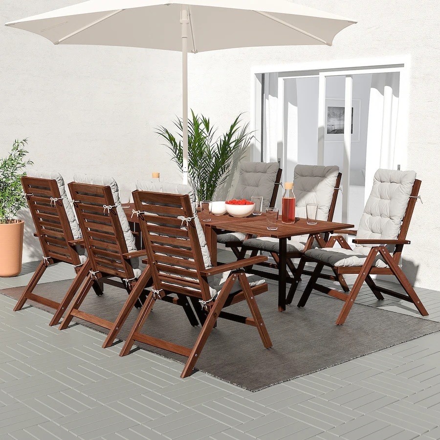 ÄPPLARÖ Table + 6 reclining chairs