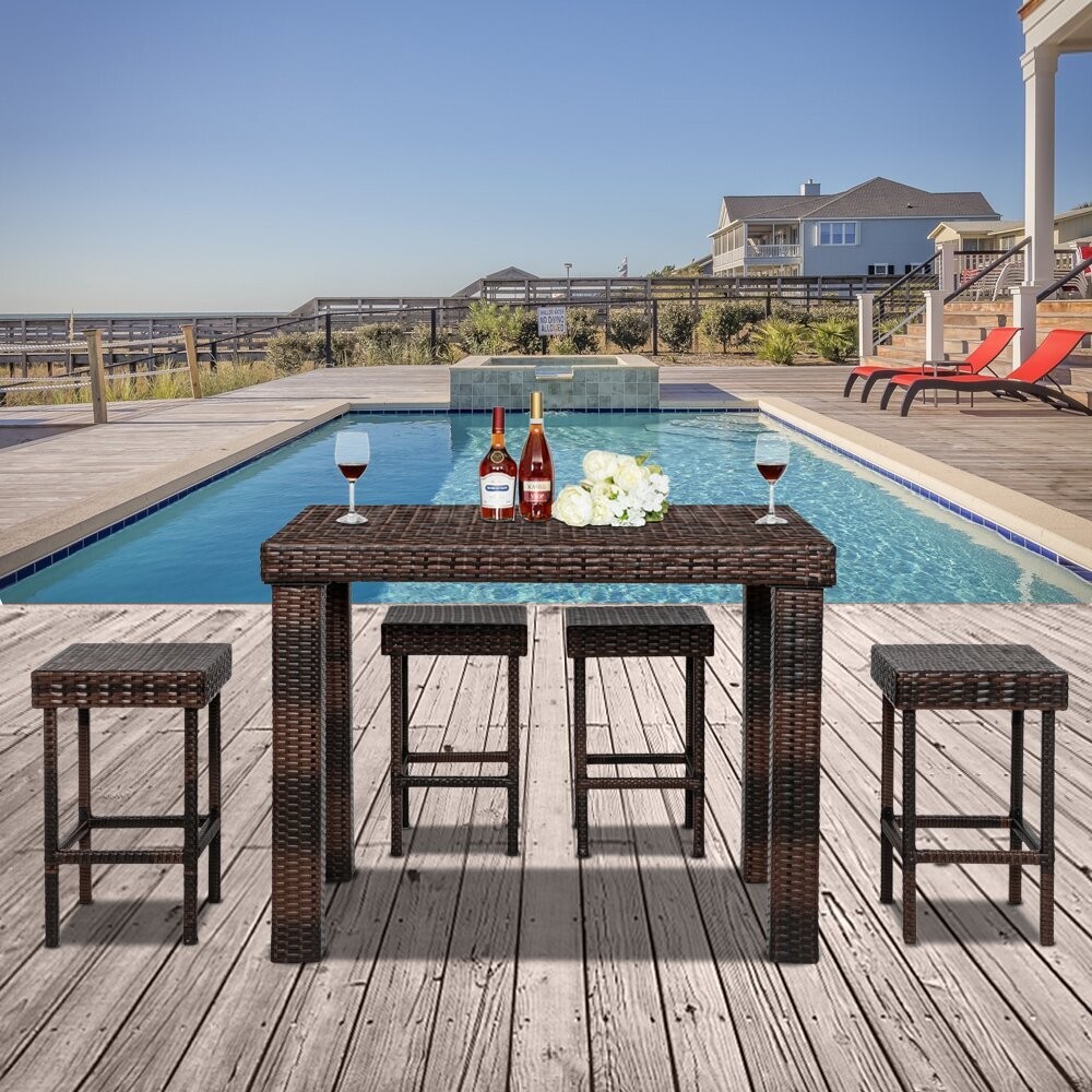 Rattan Rectangular Pub Table and Chairs